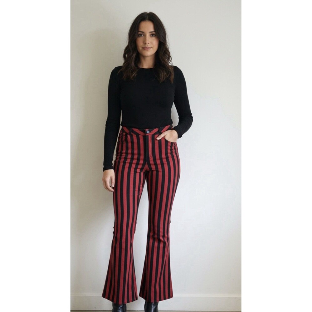 Marques' Almeida Red and Black Striped Flared Pants size 10 Maximalist Style